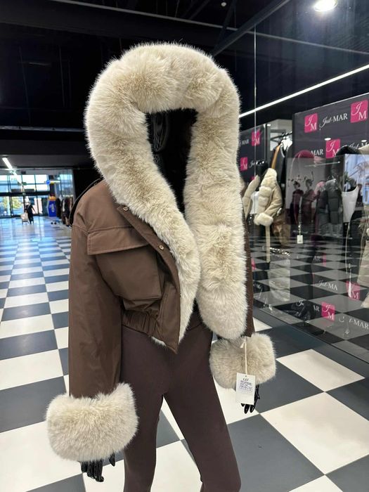 Czekoladowa bomberka cudo obszycie xxl  kurtka zimowa na misiu