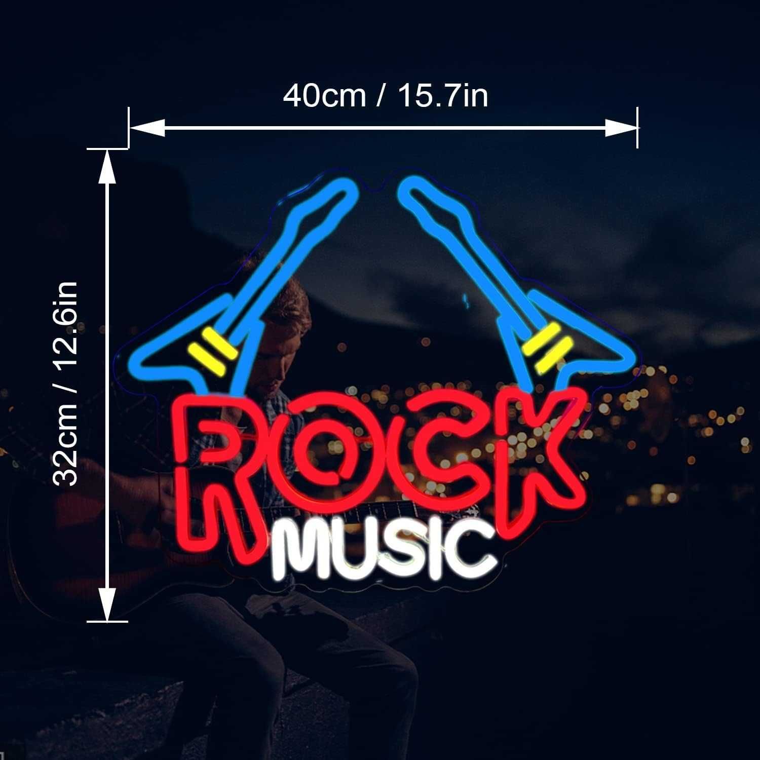 Neon LED Dekoracyjny ROCK MUSIC Wielokolorowy Ściemnialny 40x32 cm USB