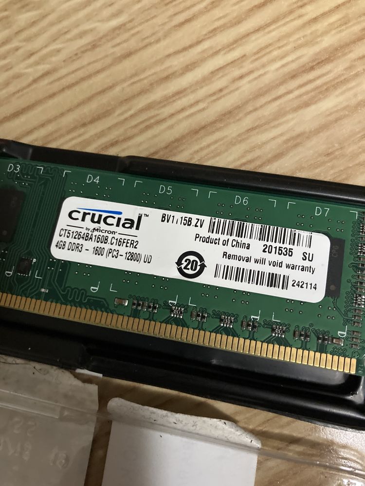 RAM Crucial 4 GB Single DDR3 1600 MT/S PC3 – 12800