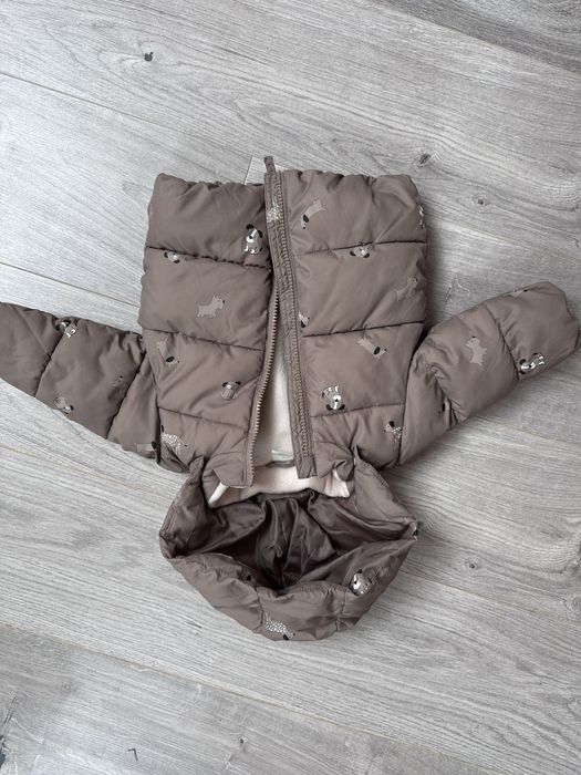Kurtka h&m jak nowa puffer watowa w pieski brązowa z kapturem 68 h&m