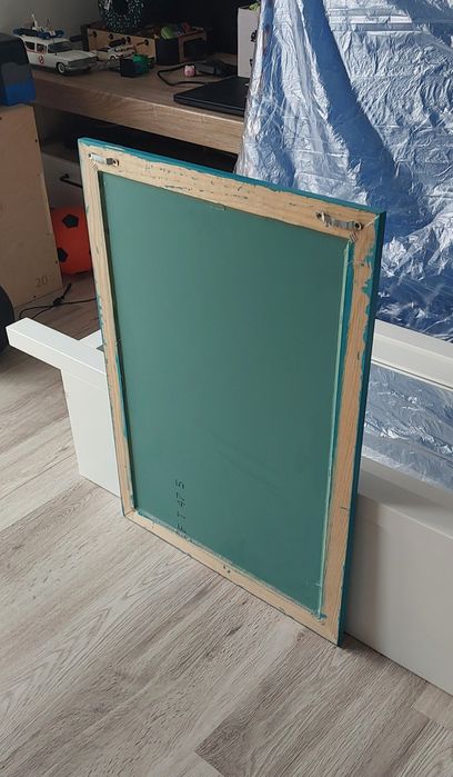 Lustro ścienne łazienkowe 70x50 cm - turkusowa drewniana rama