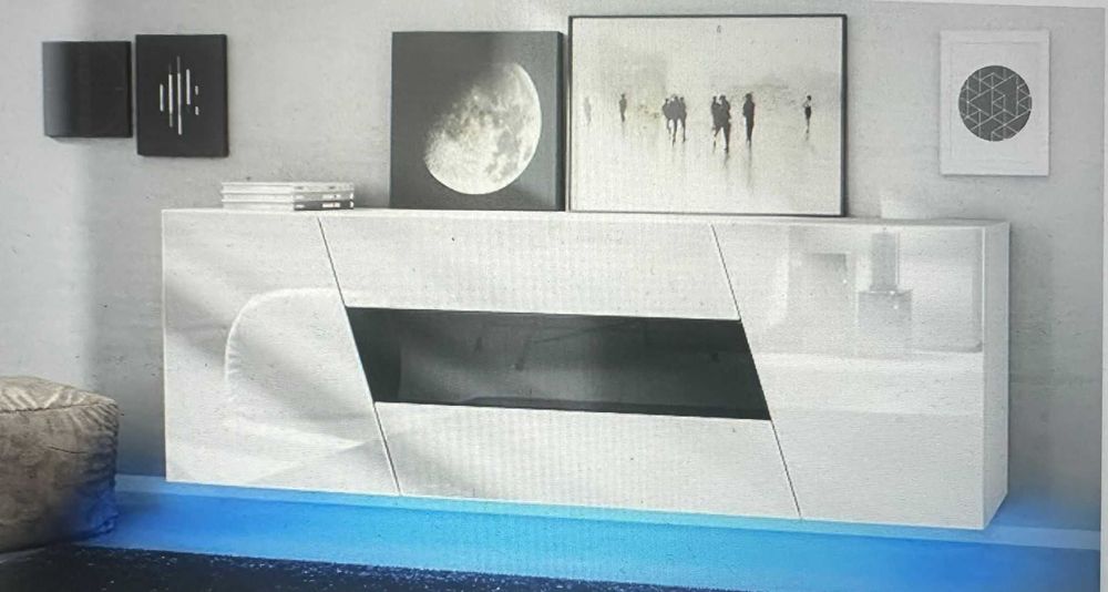 Cómoda Aparador LED Houston – Novo, Branco Brilho