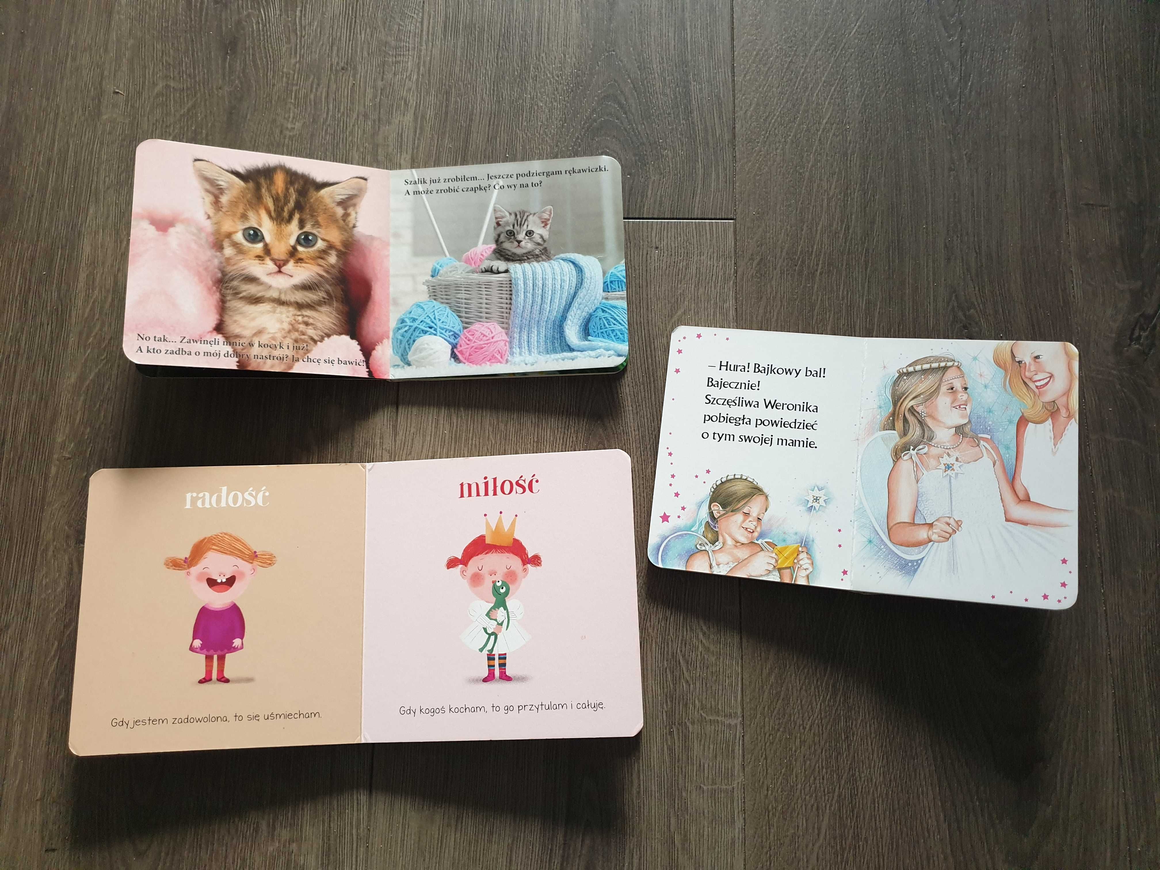 Zestaw trzech książek, książeczki dzieci Emocje Kotki Mała księżniczka