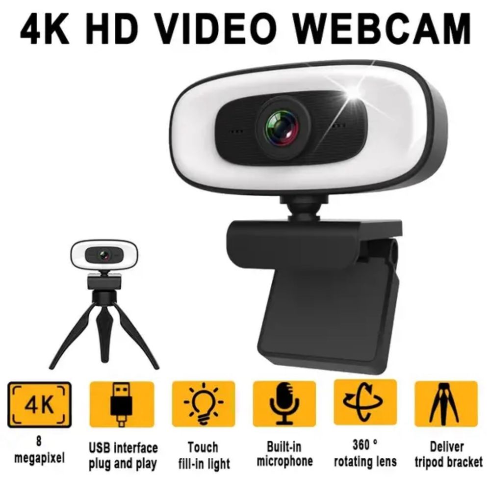 Вебкамера 4K 3840x2160 / USB web camera 8MP з мікрофоном і штативом