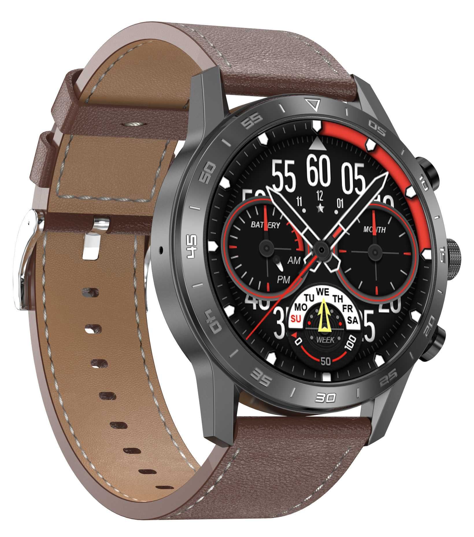 PASEK SKÓRZANY BRĄZOWY 22 mm do smartwatch zegarek L13 L15 DT70 DT95