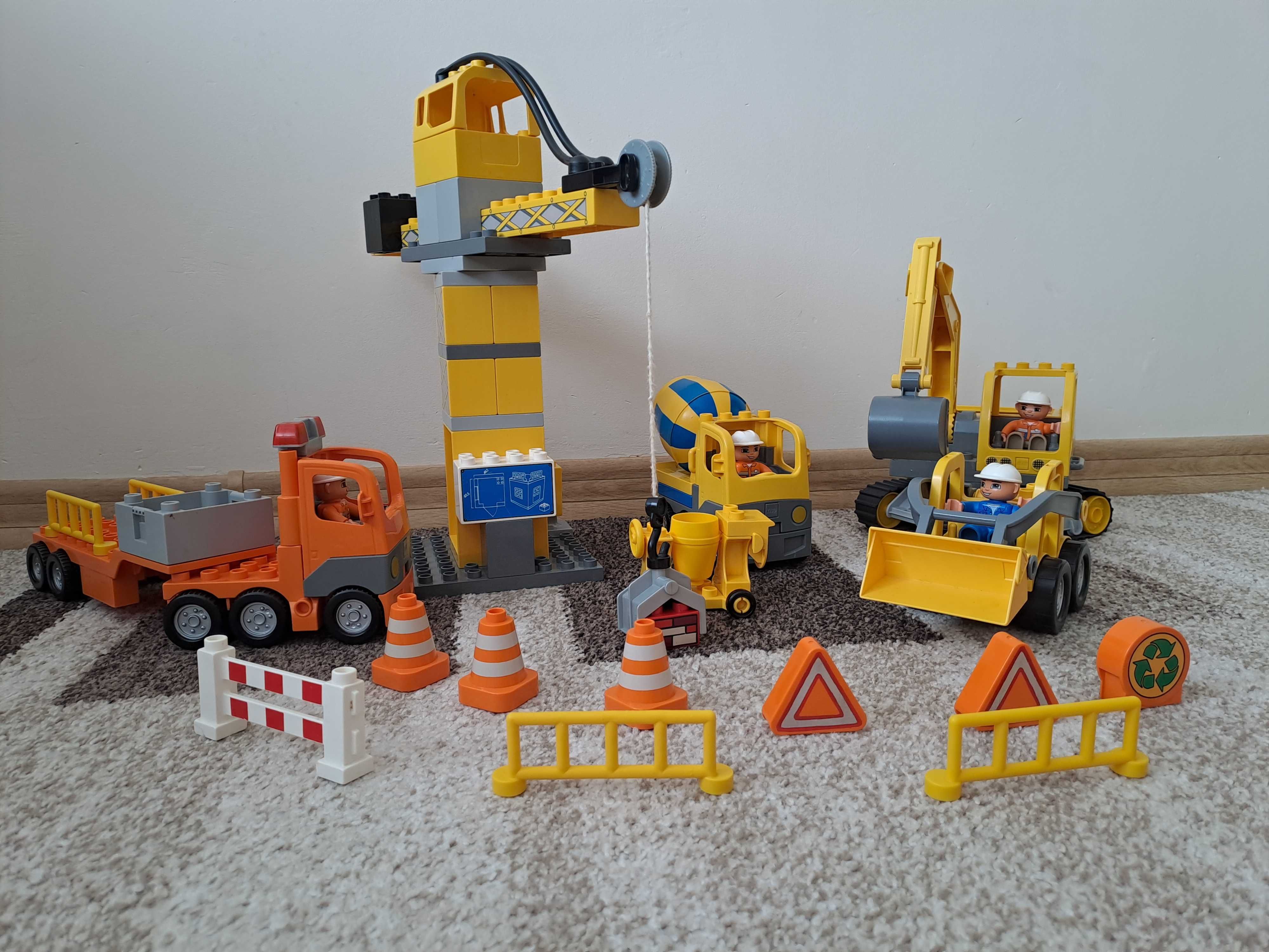 Lego zestaw budowlany, koparka, dźwig, betoniarka, auto transportowe