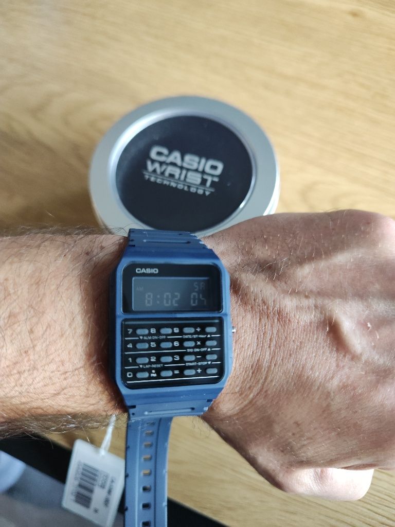 Nowy granatowy zegarek retro Casio z kalkulatorem. Cały zestaw. Szybka