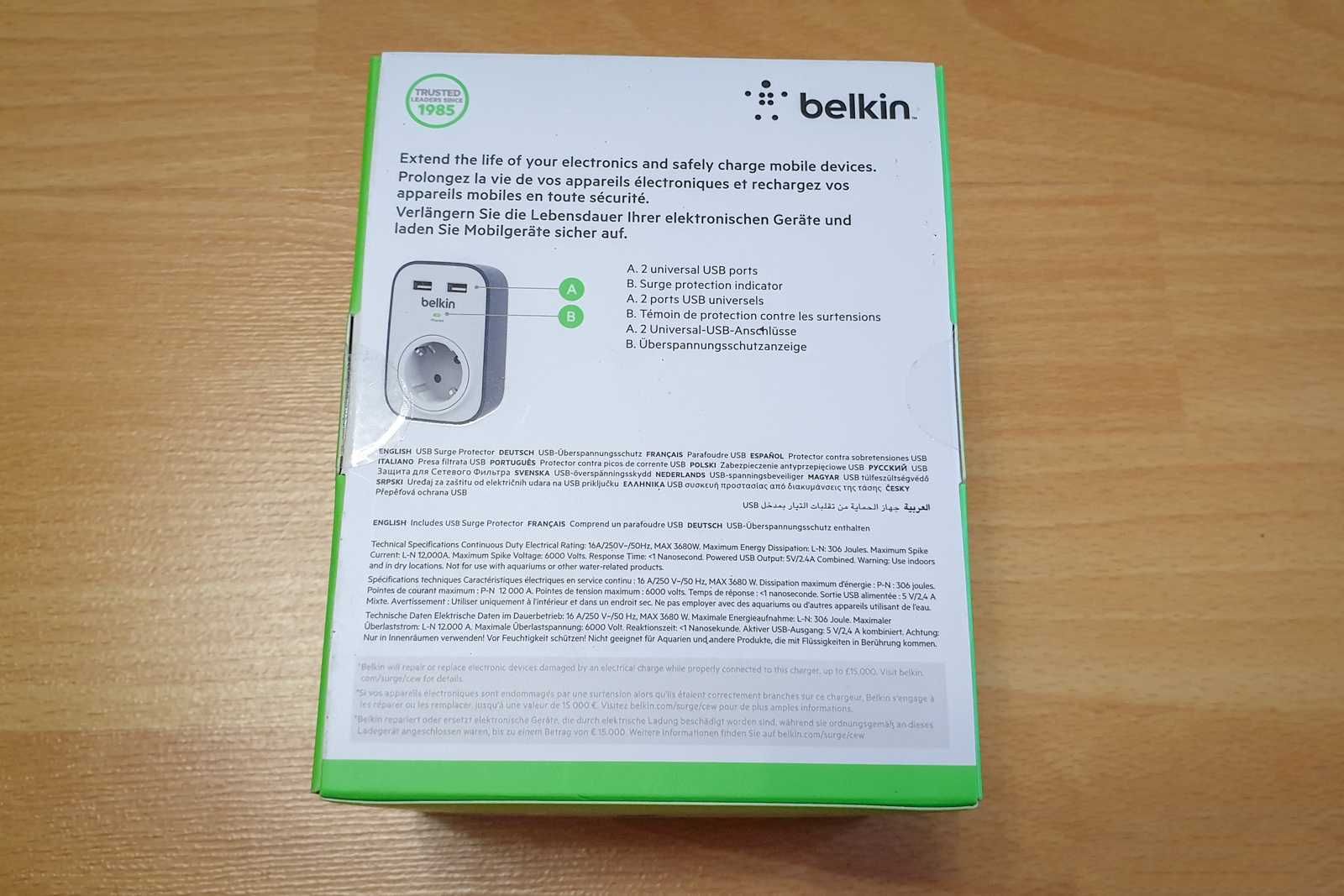Мережевий фільтр Belkin c захистом від перенапруги, 1 роз., 2xUSB