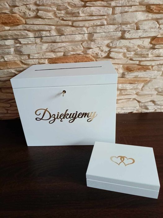 Pudełko na koperty i obrączki, wieszaki ślubne