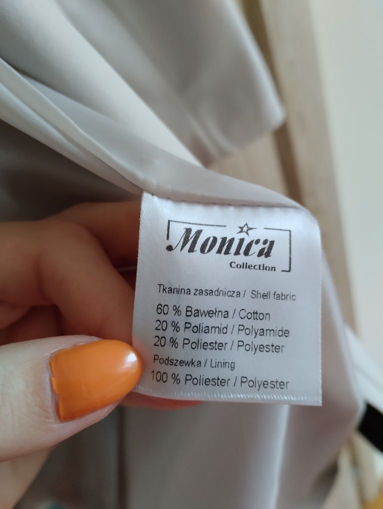 Beżowy długi płaszcz płaszczyk cienki marynarka trencz elegancki L M