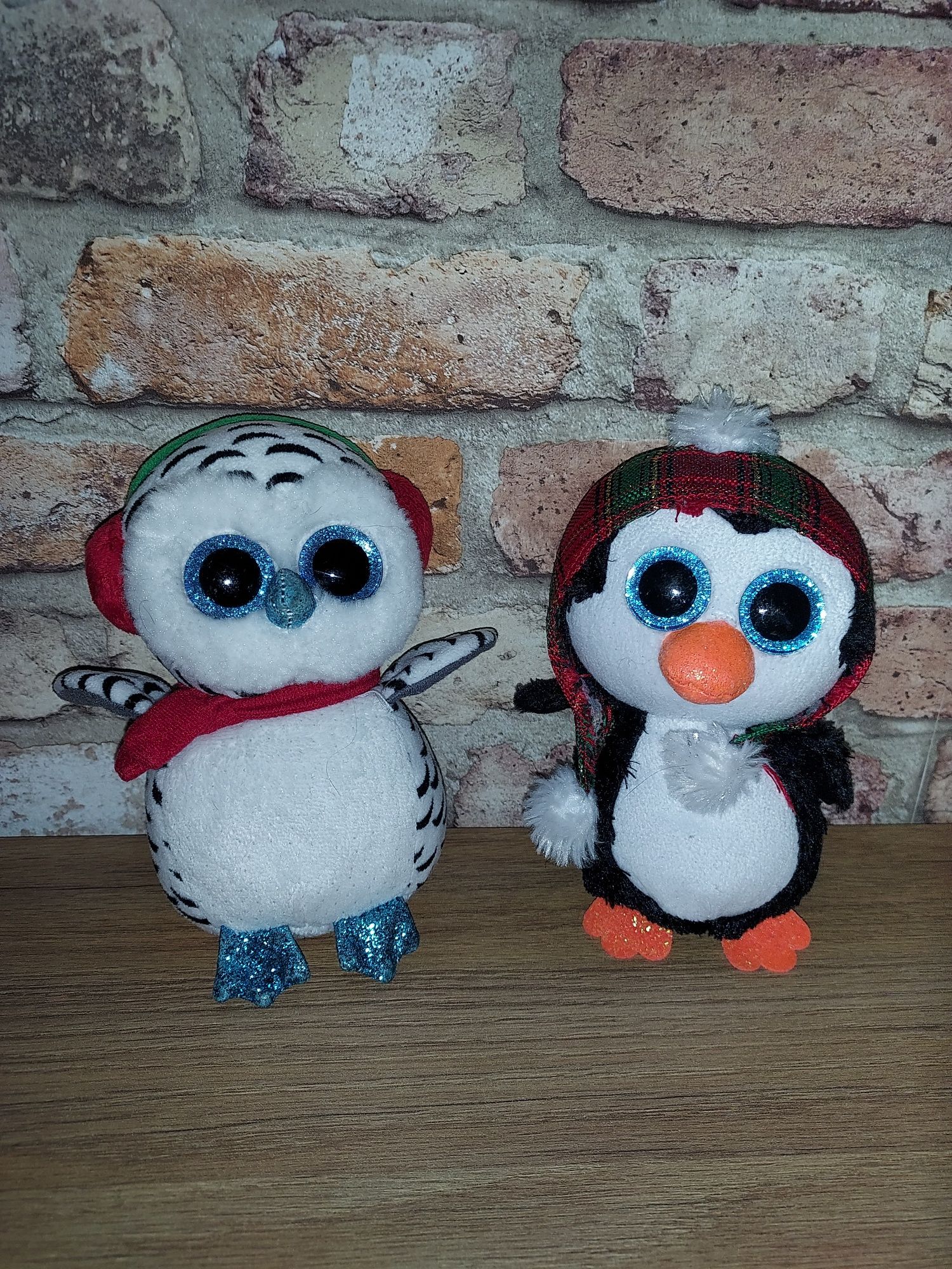 Dwie maskotki TY w zimowej odsłonie Sowa i pingwin zestaw, cena za oba
