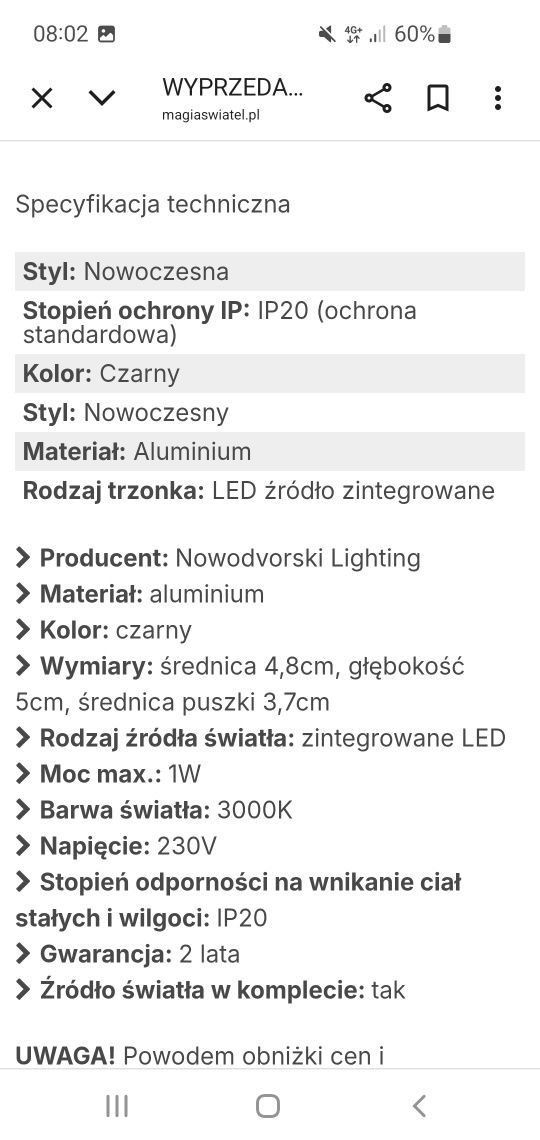 Lampa ścienna OIA LED Nowodvorski 9szt