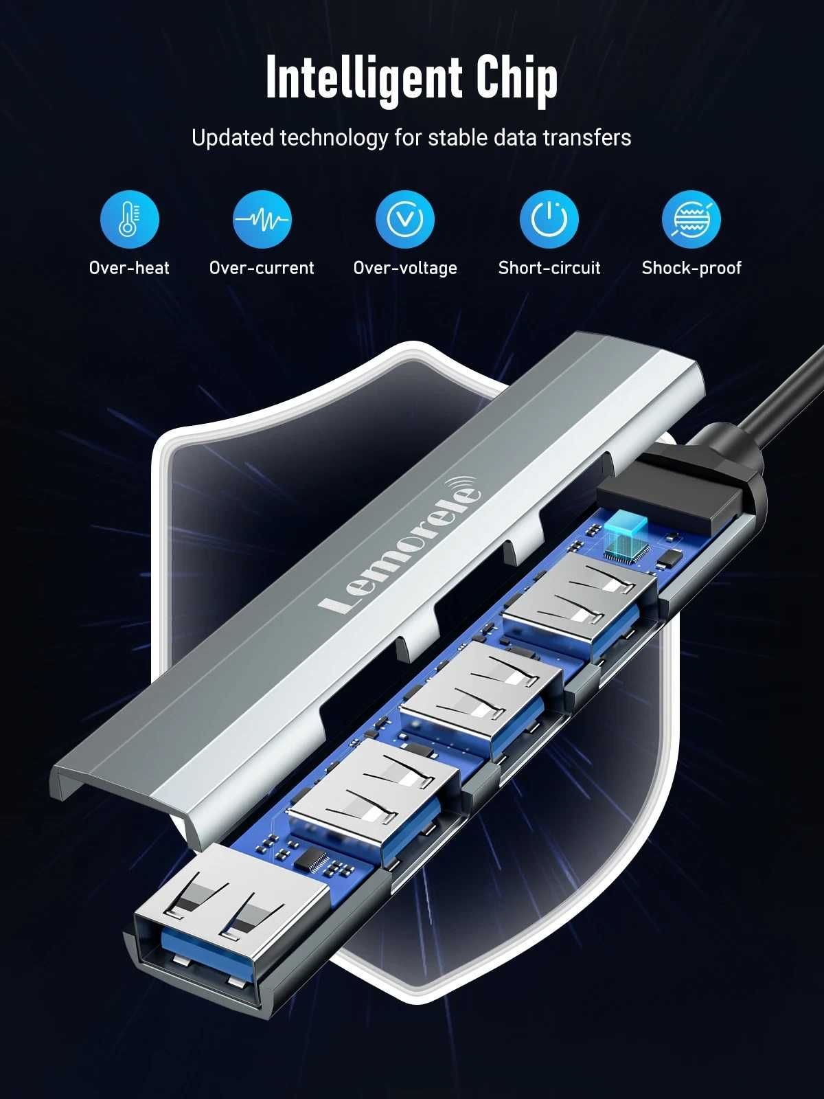 USB хаб Lemorele USB-A / USB-C - 4USB3.0 OTG 4Port 11cm / 22cm