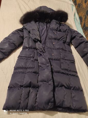 Женский зимний пуховик пальто куртка с мехом длинный классика теплый