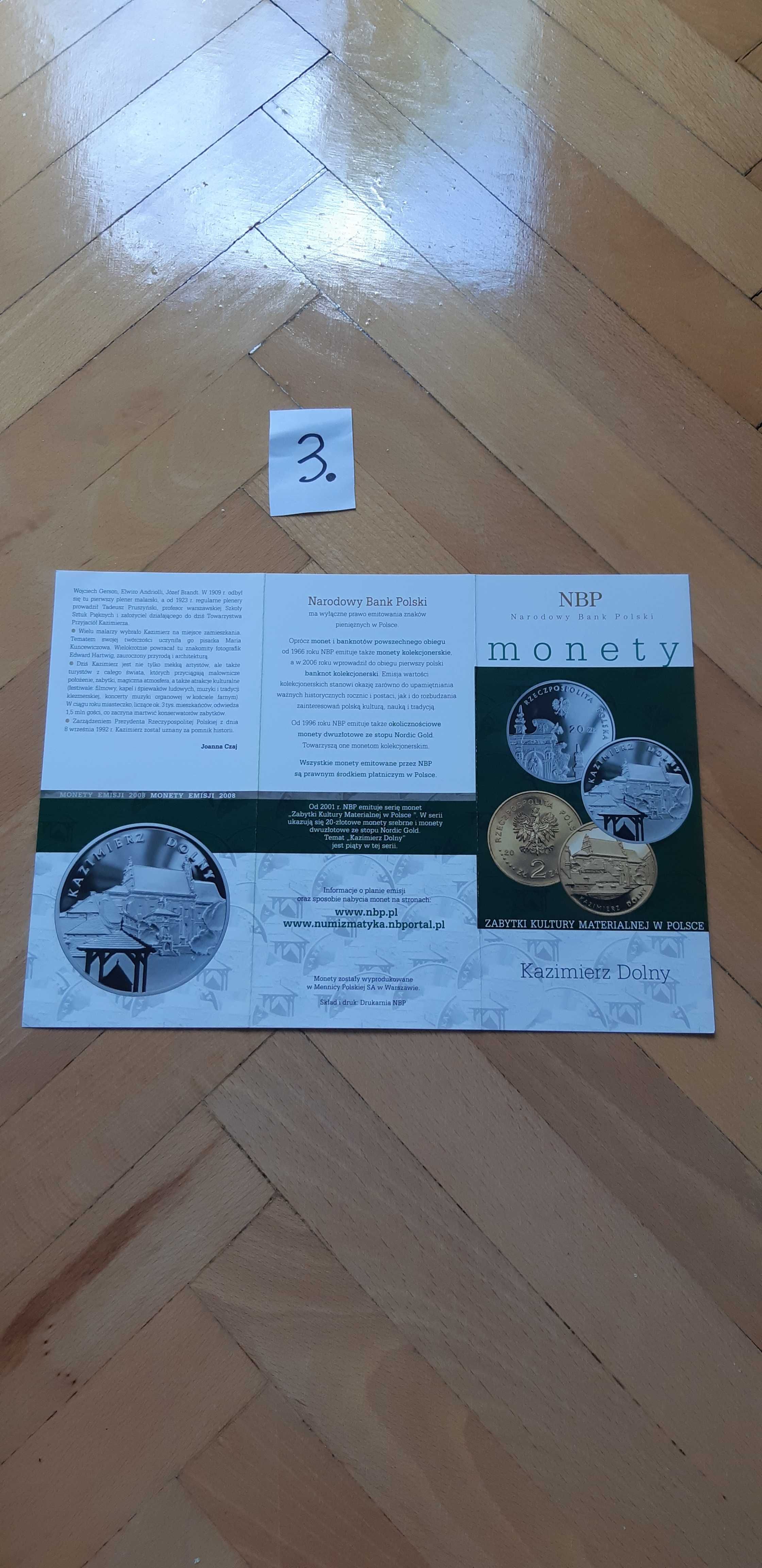 folder do monety Kazimierz Dolny z 2008 roku