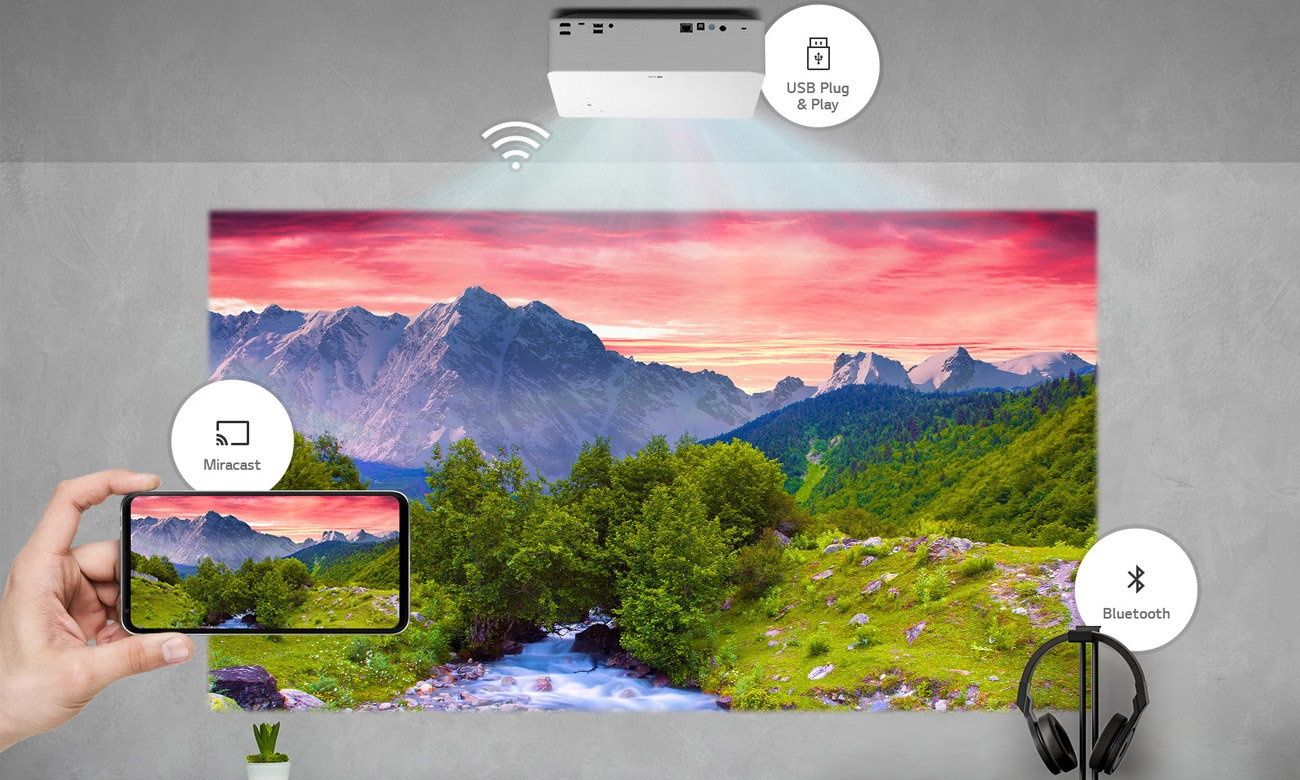 Projektor LG HU70LS podświetlenie LED obraz 4K system WebOs smart tv
