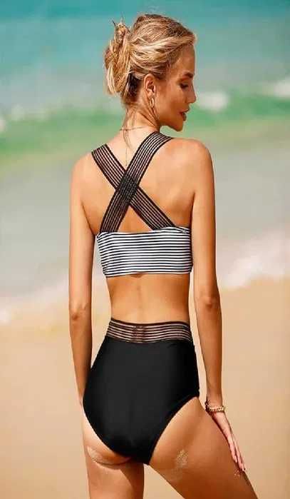 Nowy strój kąpielowy/dwuczęściowy/bikini/wysoki stan/XL/czarny !5300!