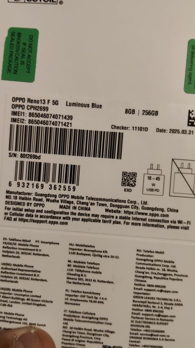 Oppo Reno 13 F 5G aceito troca