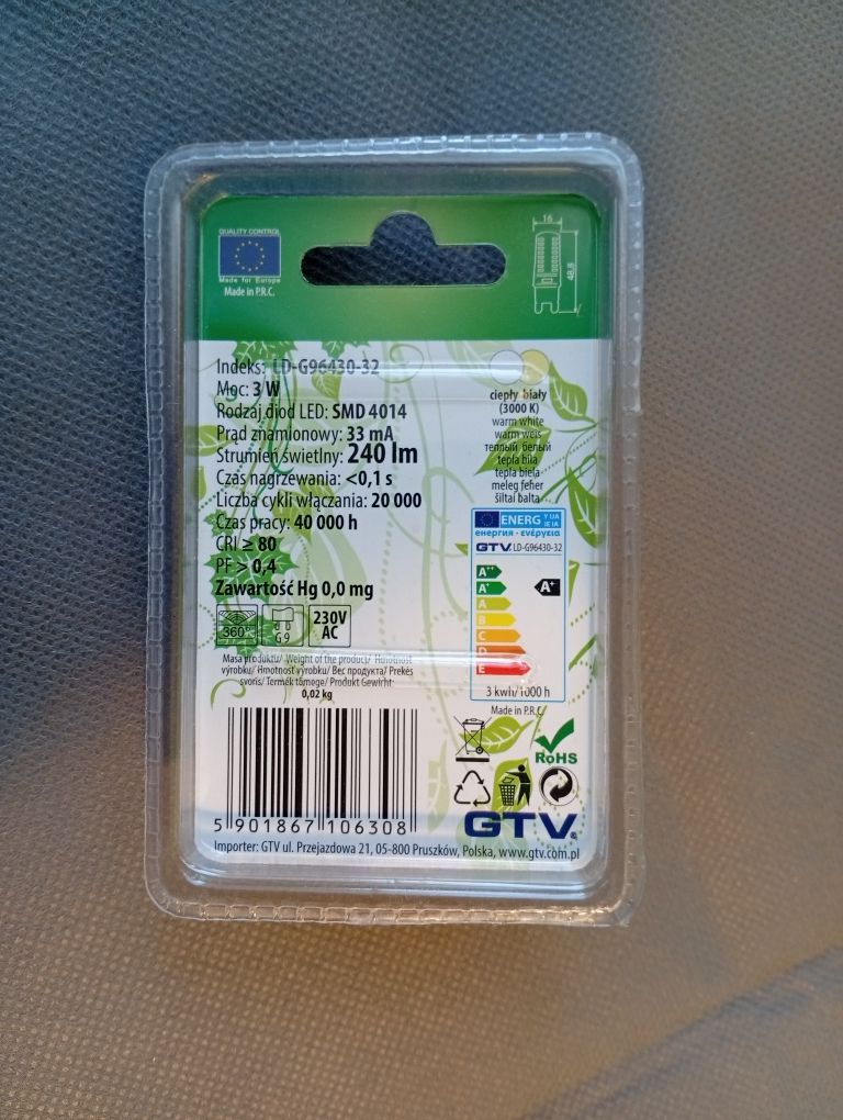Źródo światła LED G9 /3W/ 230V- 10sztuk komplet