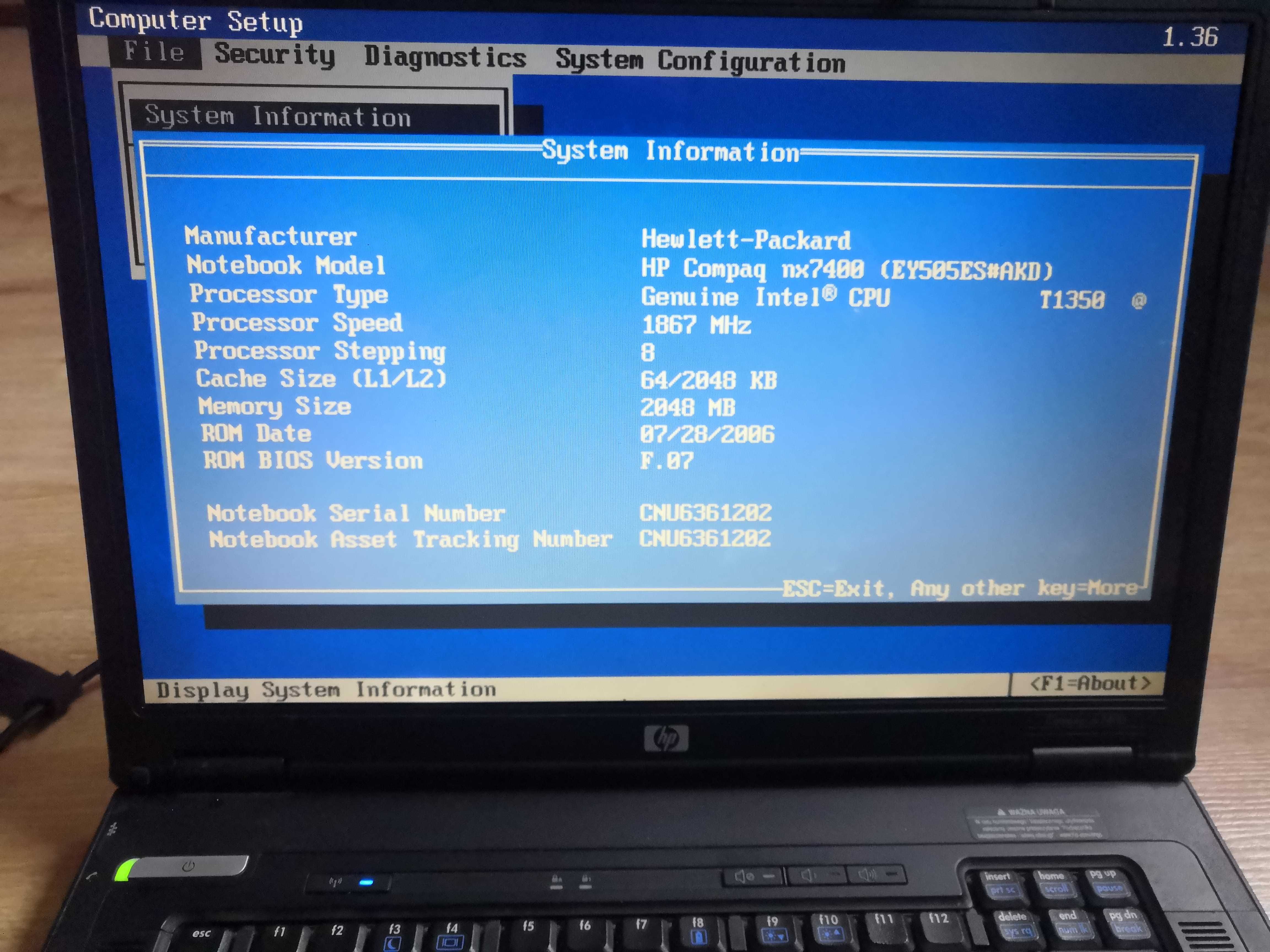 Laptop HP Compaq NX7400