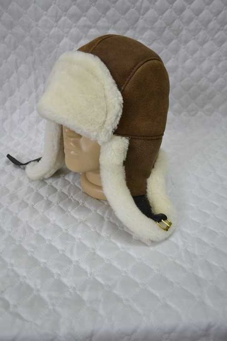 Czapka Zimowa-Pilotka ,Uszatka -Skóra Owcza Naturalna