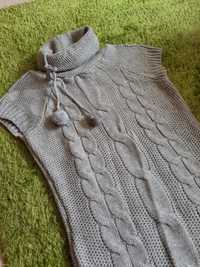 Sweter sweterek gruby bezrękawnik golf z golfem szary ze splotem