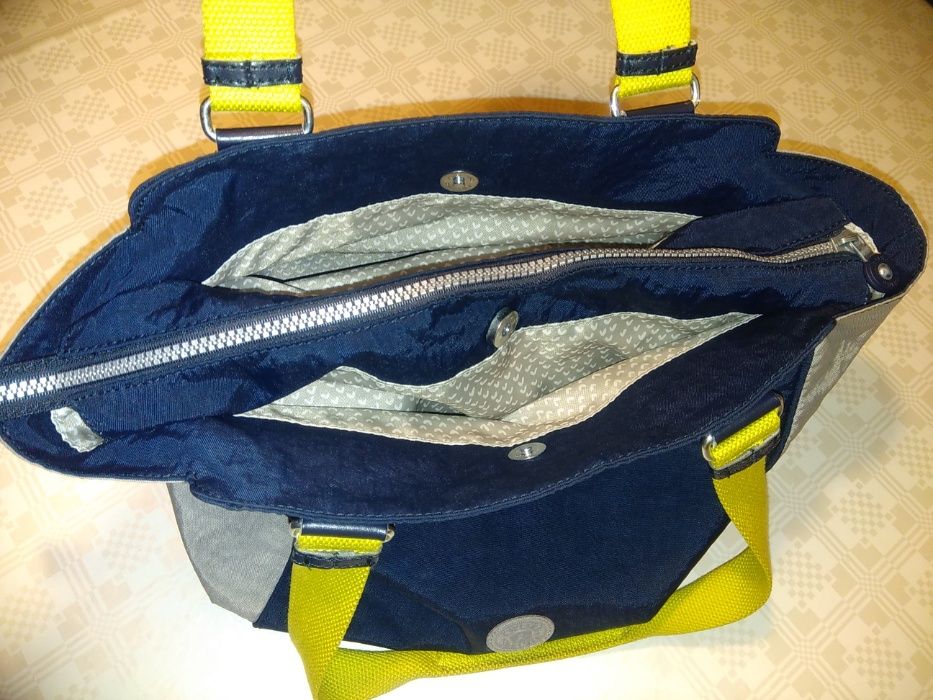 Mala Carteira Kipling azul cinzento limão tamanho médio