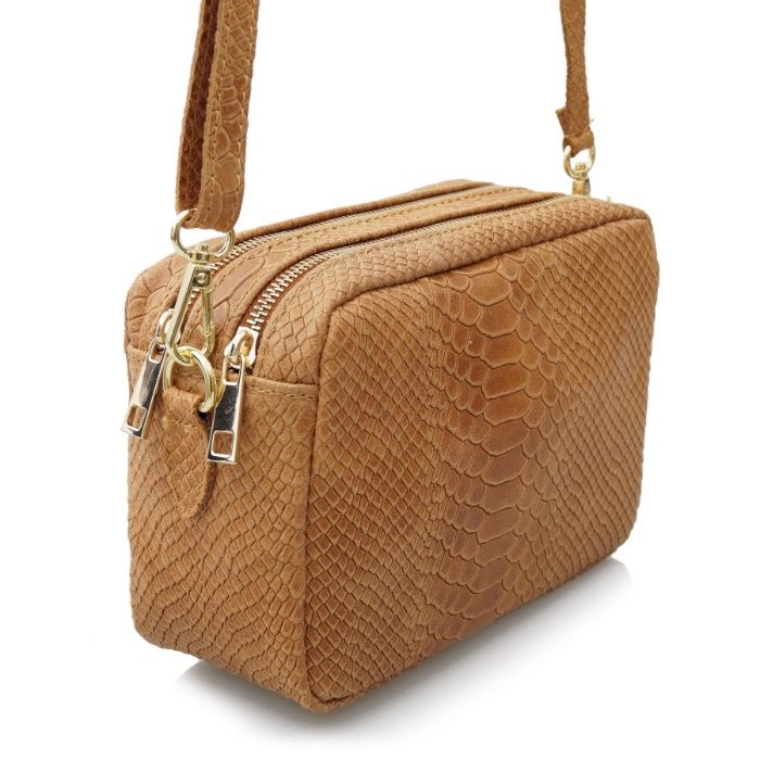 TOREBKA skórzana listonoszka kroko z paskiem V401 camel
