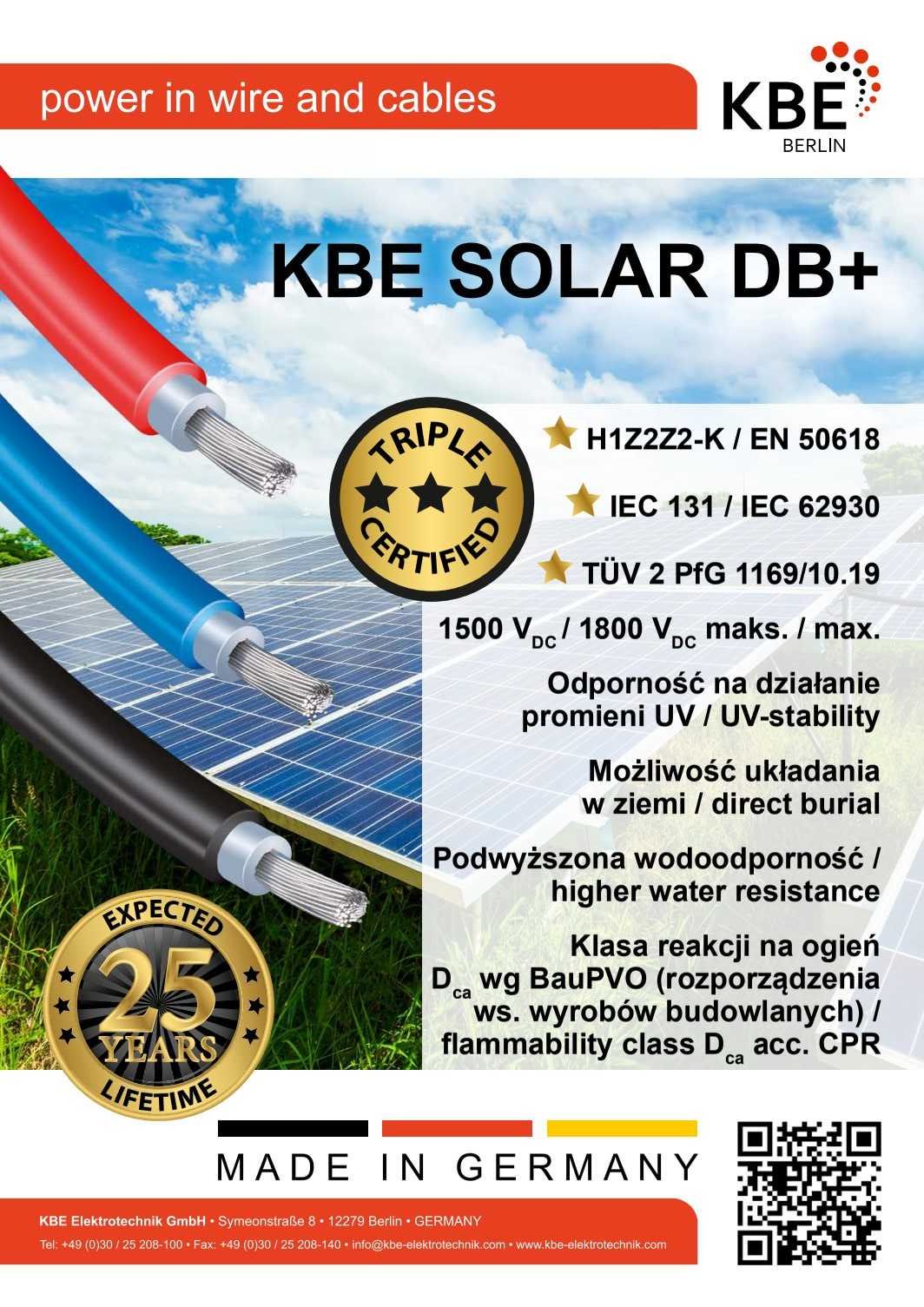 Przewód Solarny PV Linka KBE SOLAR H1Z2Z2-K 1X 6.0 CZERWONY / CZARNY