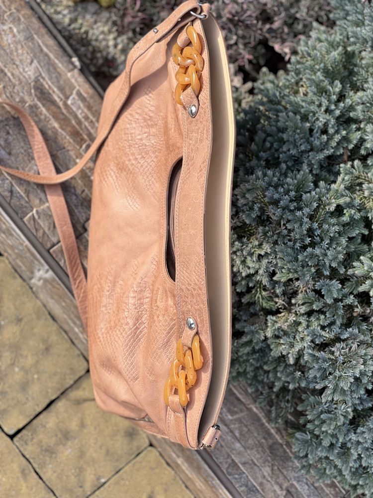 Pinko італія шкіра оригінальна стильна сумка хобо беж/пастель
