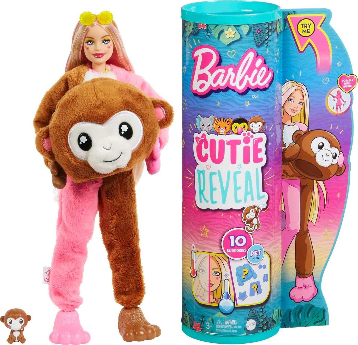 Barbie Cutie Reveal Doll with Monkey Plush Costume Лялька Барбі Мавпа