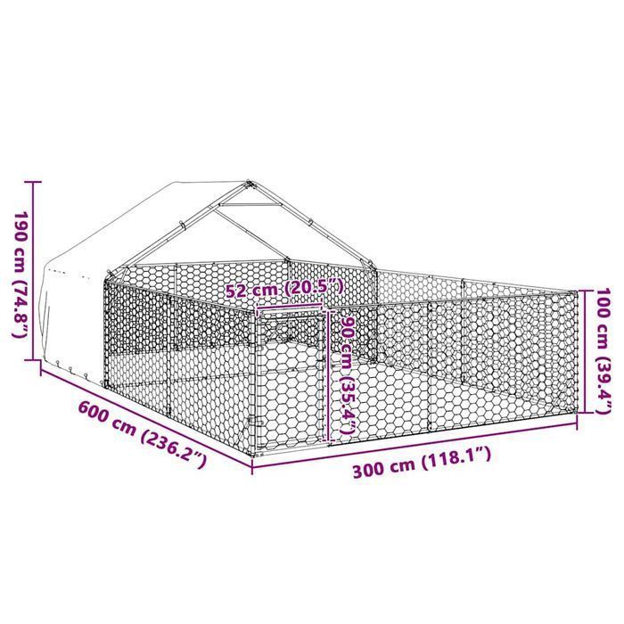Vidaxl Zewnętrzna Buda Dla Psa Z Wybiegiem 6X3X1,9 M Stal Ocynkowana