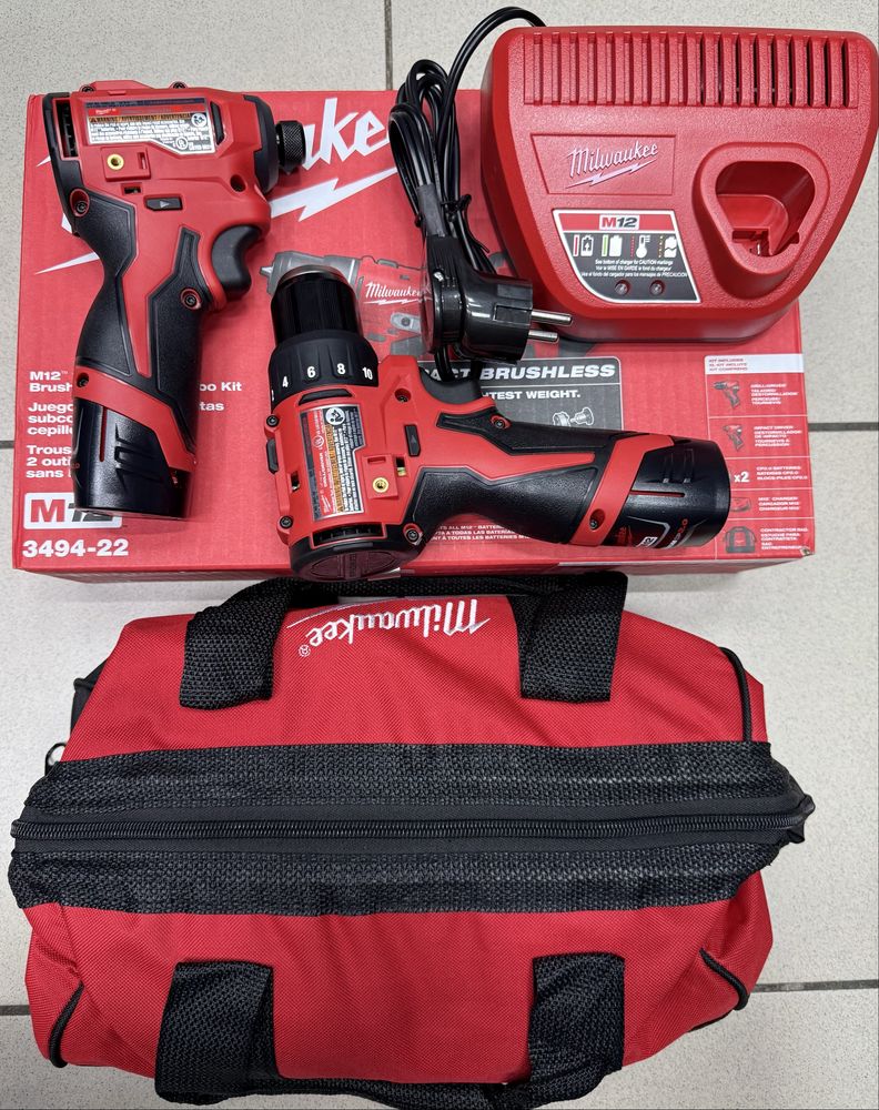 Milwaukee M12 3494-22 Оригінал ! Набір шуруповерт та імпакт