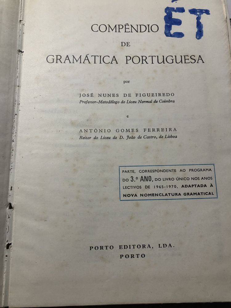 Compêndio de gramática portuguesa anos 60