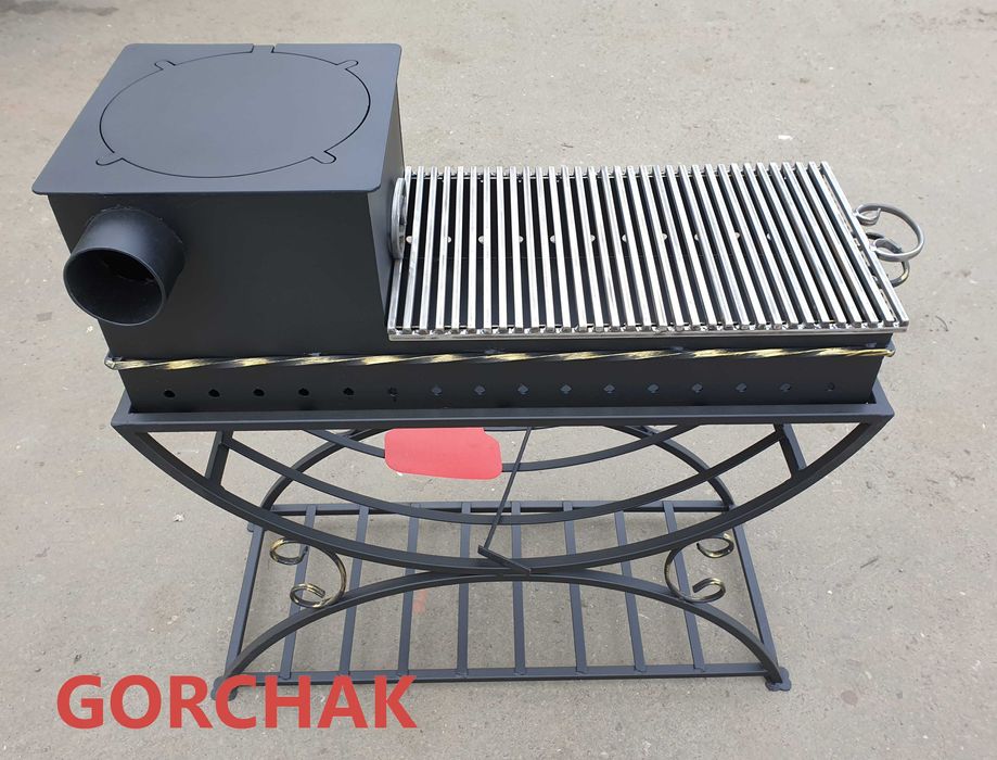 Мангал на 10 шампурів, 4 мм з пічкою під казан на радіусній стійці
