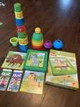 Fisher Price kubeczki do ustawiania, zabawki edukacyjne, wieża, puzzle