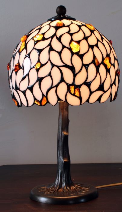 Lampa  witrażowa łezka z bursztynem 20cm