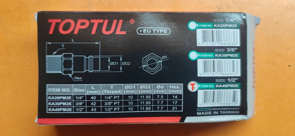 Штуцер повітряний (тато) 1/2" зовнішня різьба KA40PM2E TOPTUL