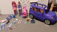 Zestaw Barbie, 2 lalki, duże auto, pies, krzesło , perfum