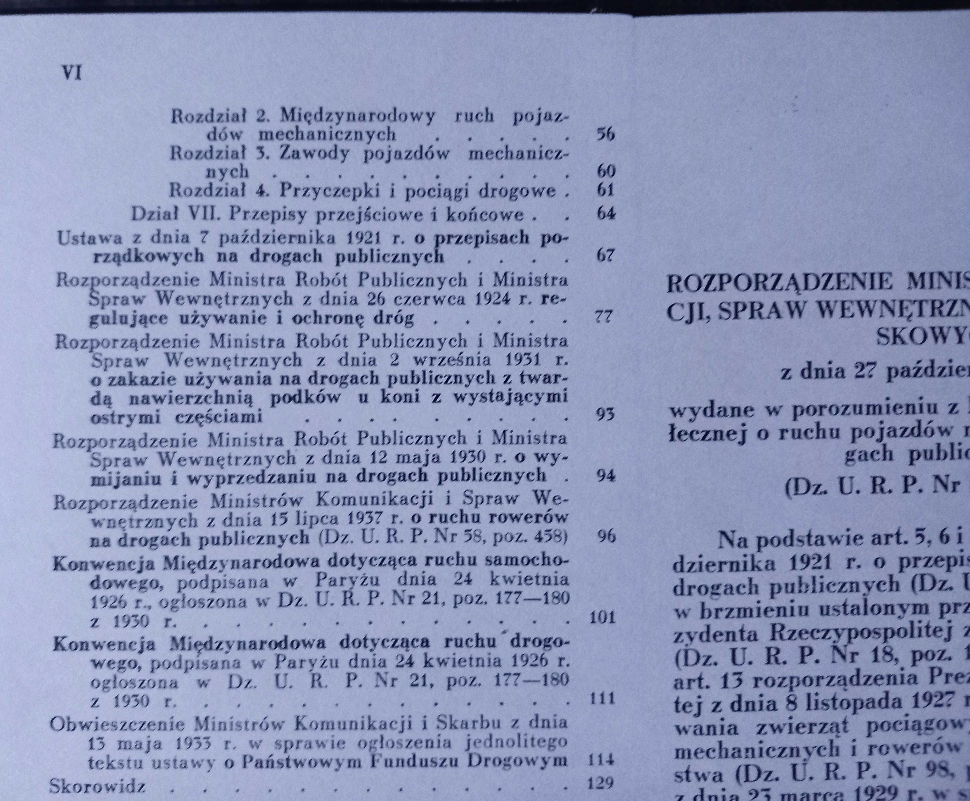 Przepisy o ruchu pojazdów na drogach 1938r. B. Frühling -kopia książki