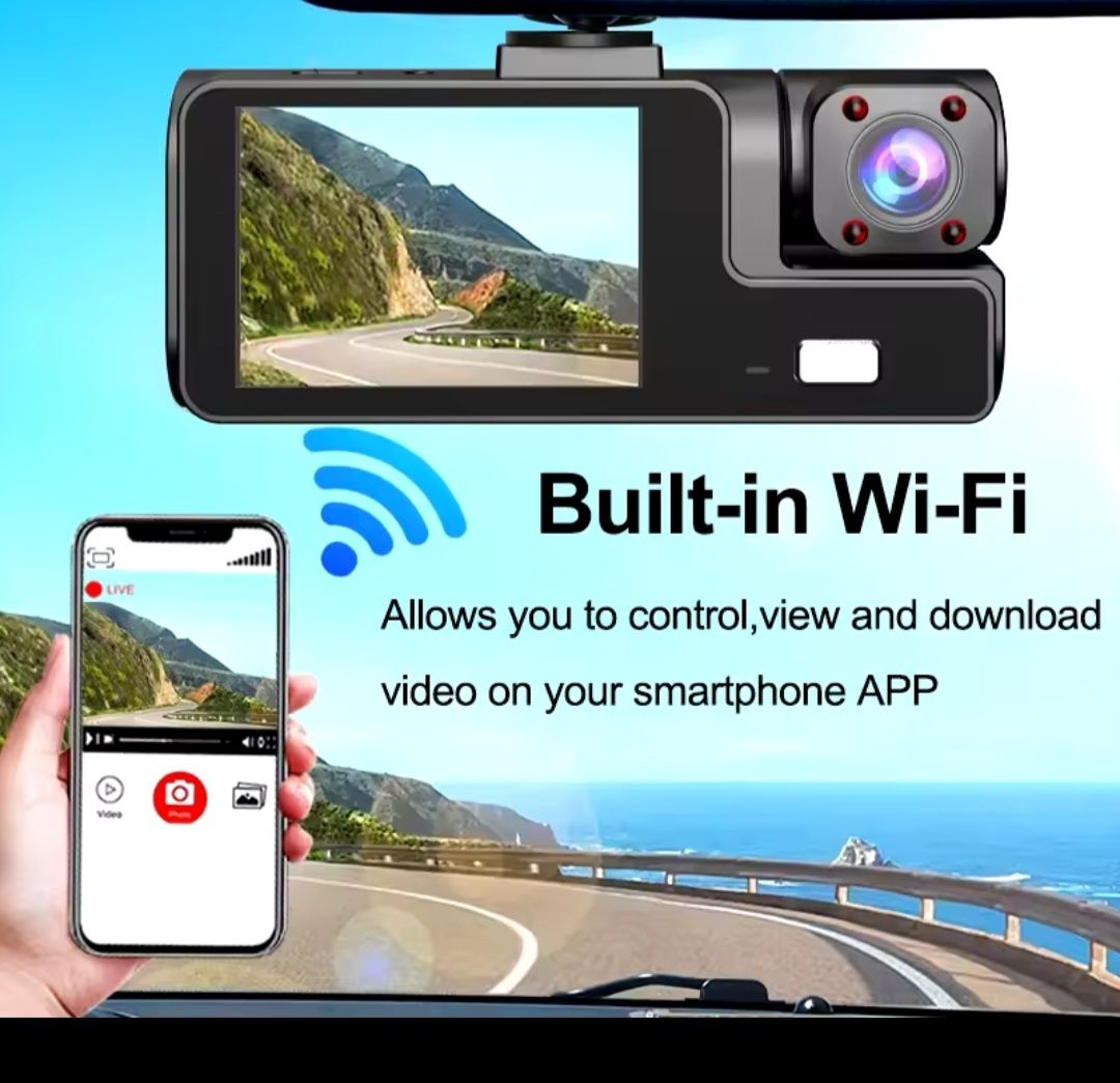 Автомобильный WI-FI видеорегистратор с двойной камерой.