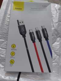 NOWY kabel USB Baseus 3 w 1 typ micro, typ USB, typ IP okazja