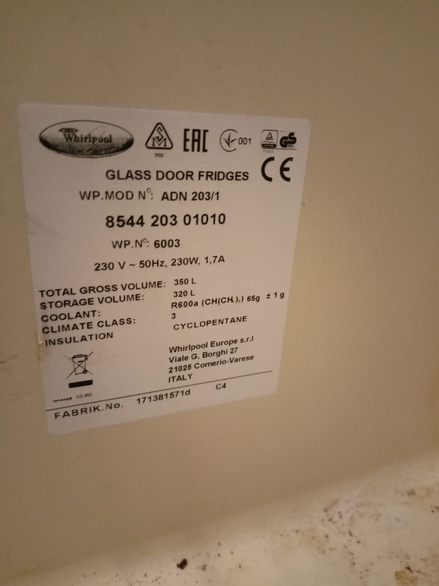 Lodówka chłodziarka witryna WHIRLPOOL ADN 203/1