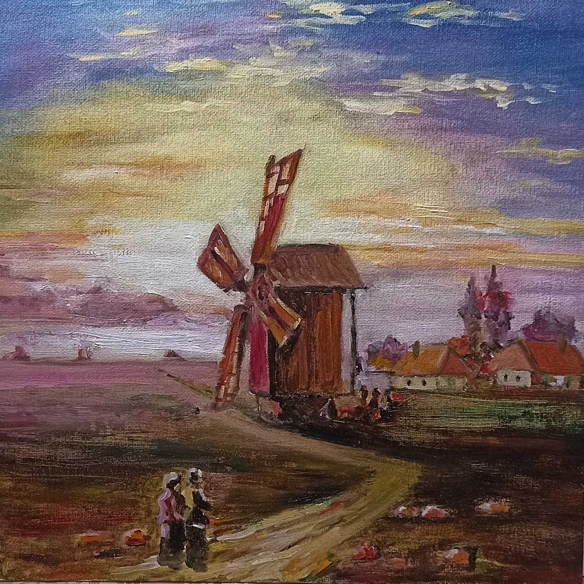 Картина маслом на полотні , картина маслом з вітряком
