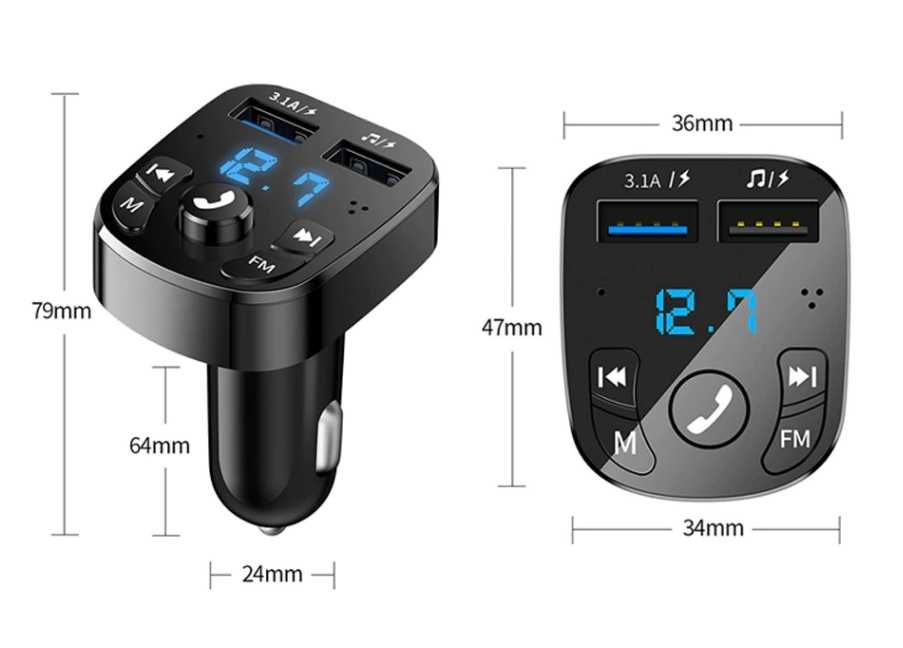 FM модулятор+Bluetooth, USB 3.1A ФМ трансмиттер