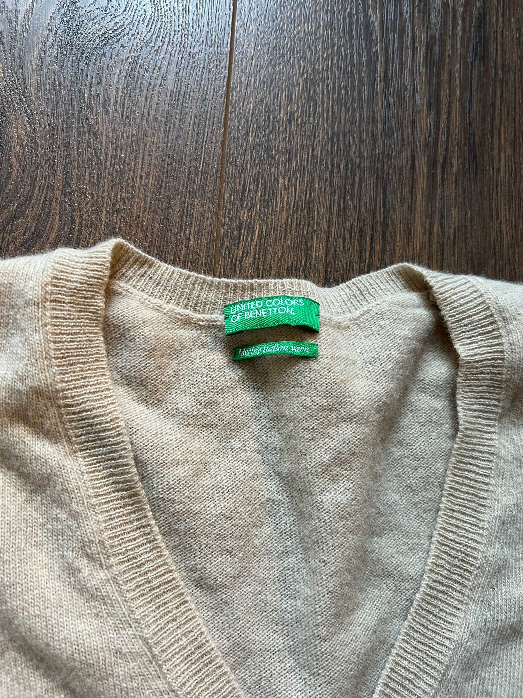 Sweter wełniany Benetton M 38 beżowy 100% wełna