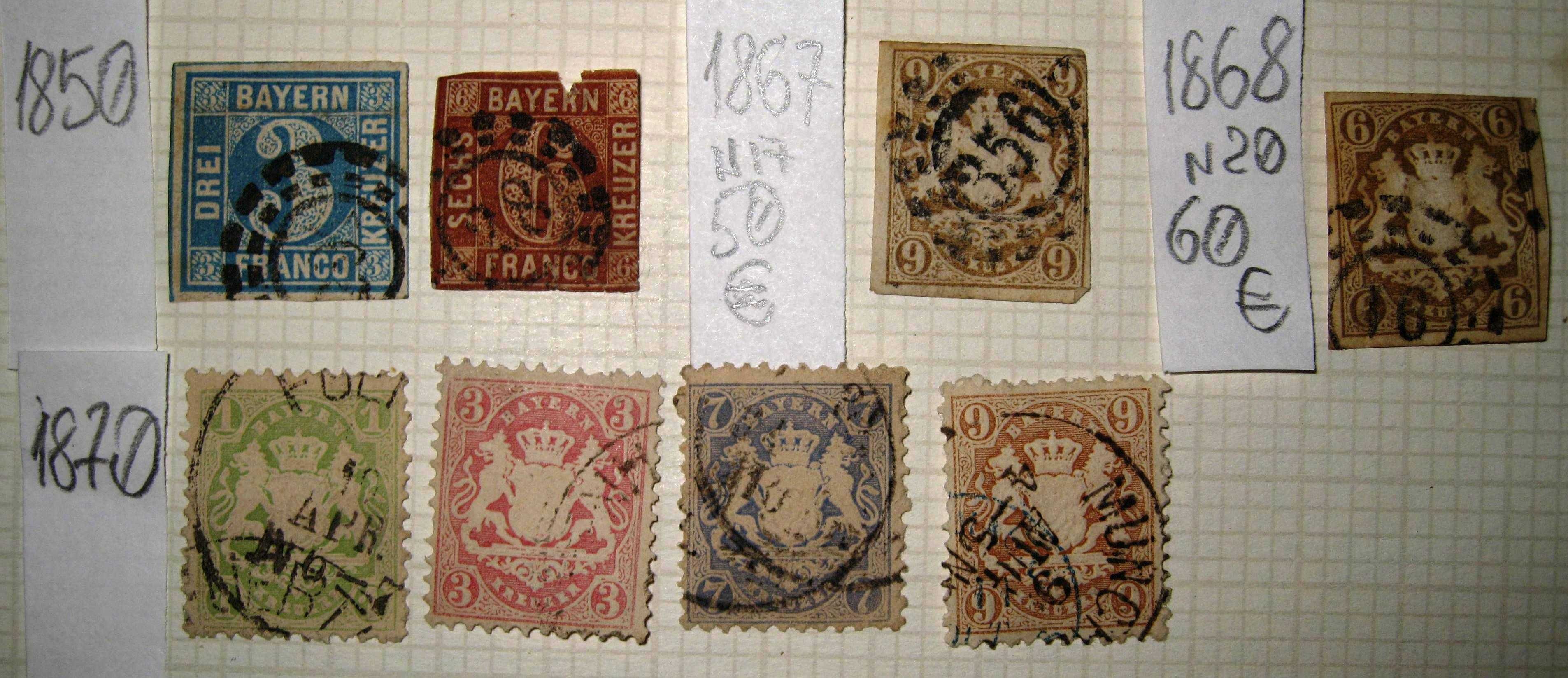 Великий набір старих поштових марок Баварії. Марки 132 штуки