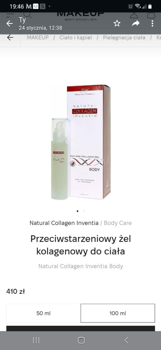 Kolagen Naturalny Inventia -ANTI-AGE COLLAGEN GEL BODY 100 ml