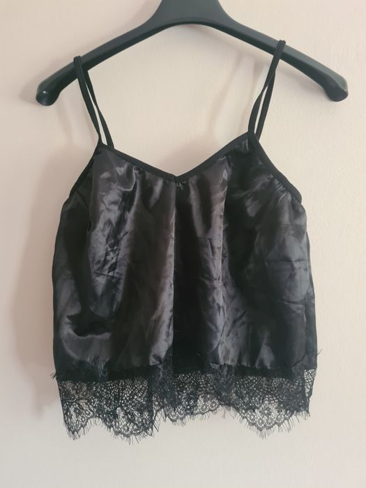 Koszulka damska czarna nocna z koronką S 36