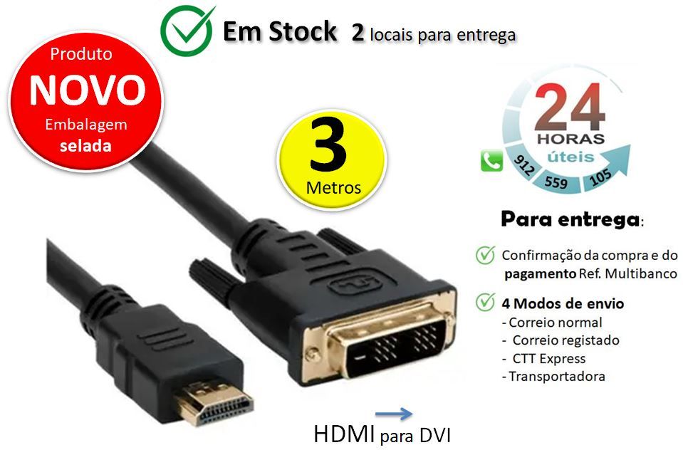 Cabo HDMI para DVI – alta definação | 3 Metros
